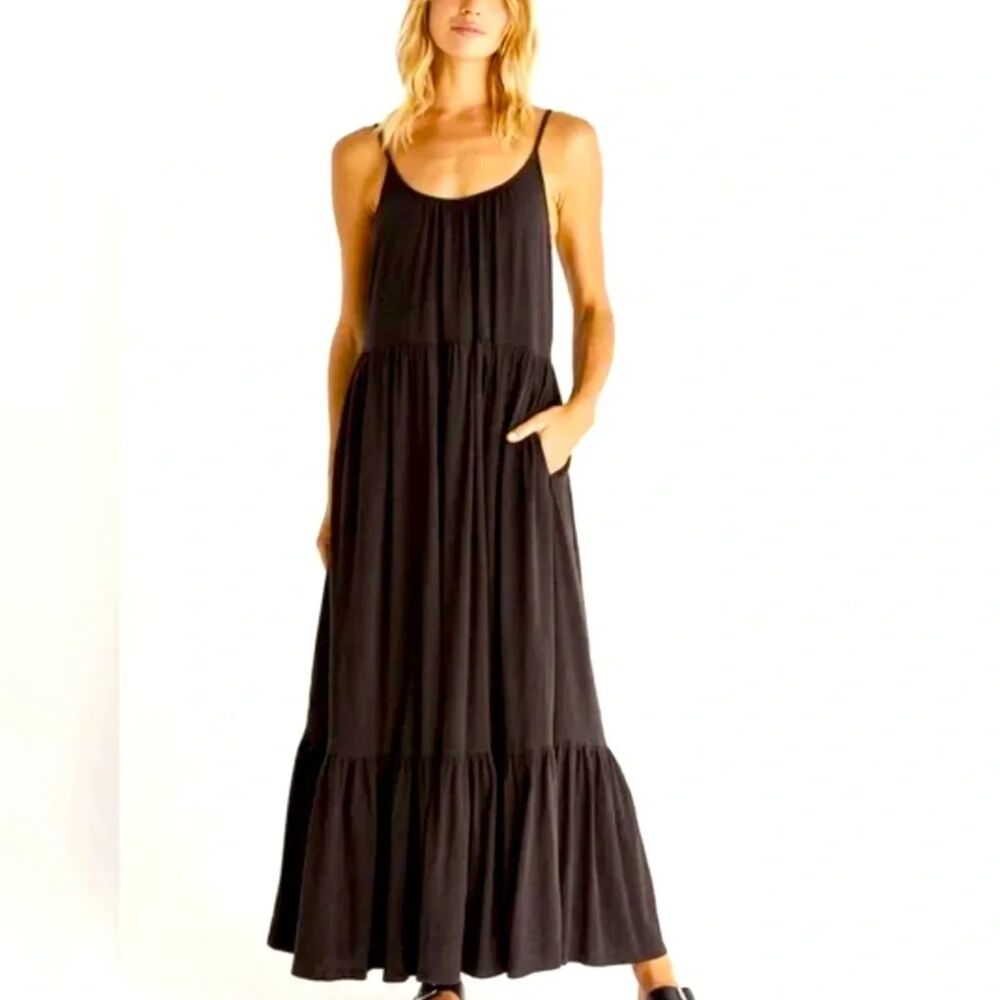 Z Supply Women’s Black Lido Slub Maxi Cotton Boho Dress w/ Pockets Size S